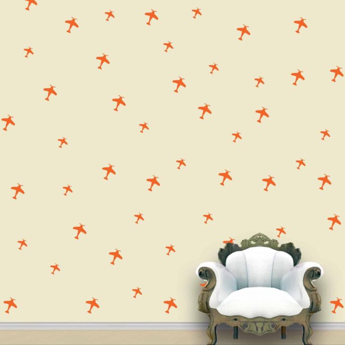 Aeroplanes Wall Pattern Orange Stickers Set of 52