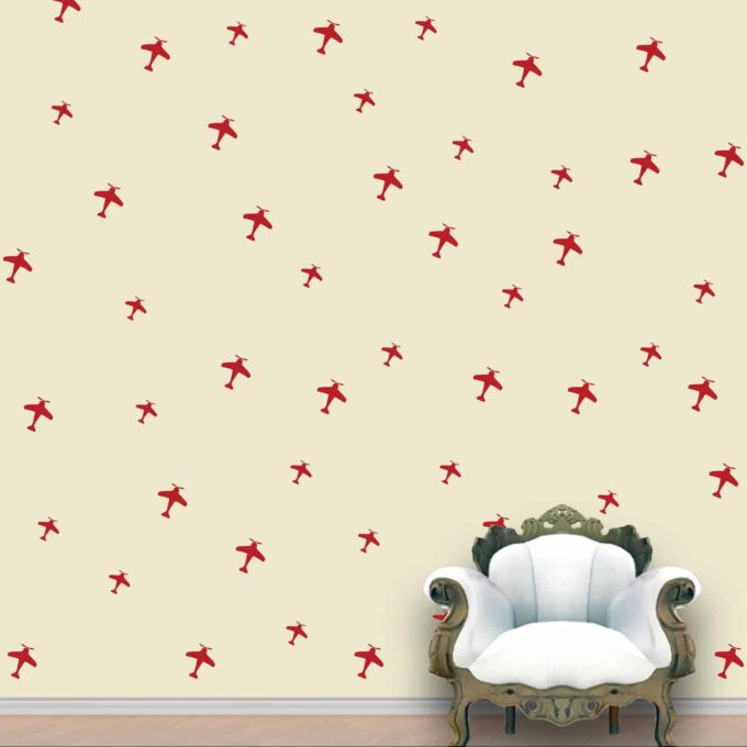 Aeroplanes Wall Pattern Red Blood Stickers Set of 52