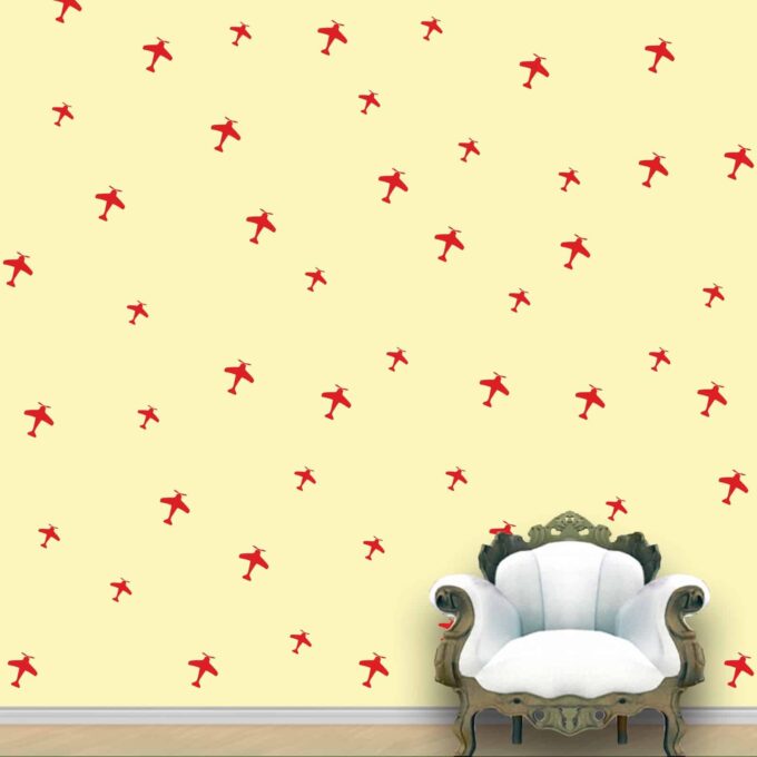 Aeroplanes Wall Pattern Red Bright Stickers Set of 52