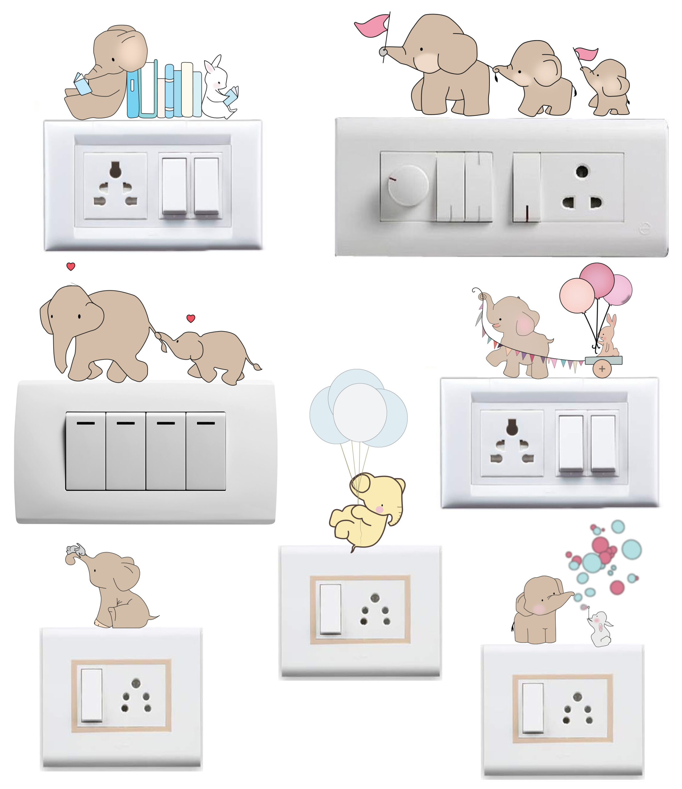 Cute Baby Elephants Switchboard Sticker
