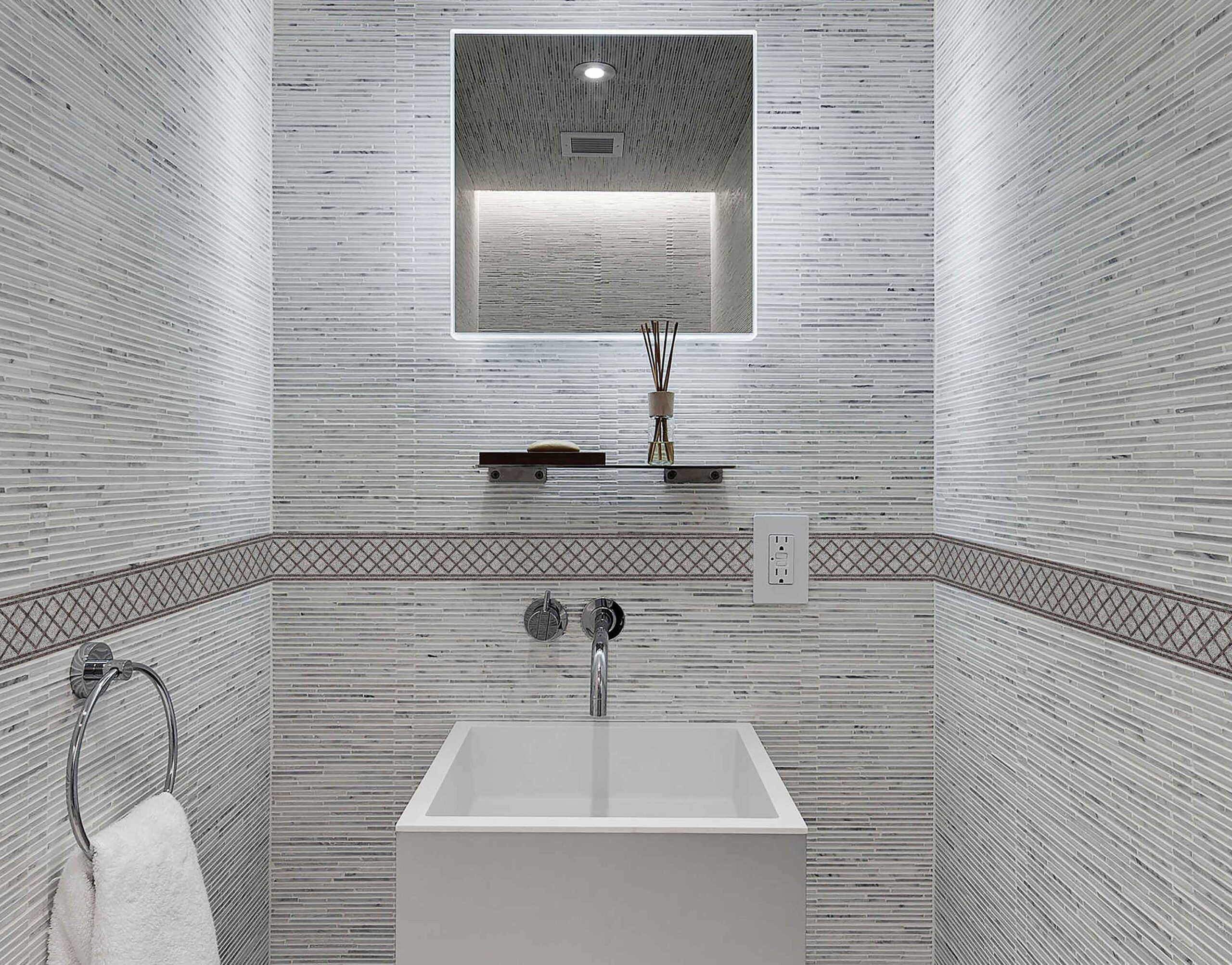 Grey Tile Geometric Pattern Border For Bathroom & Kitchen