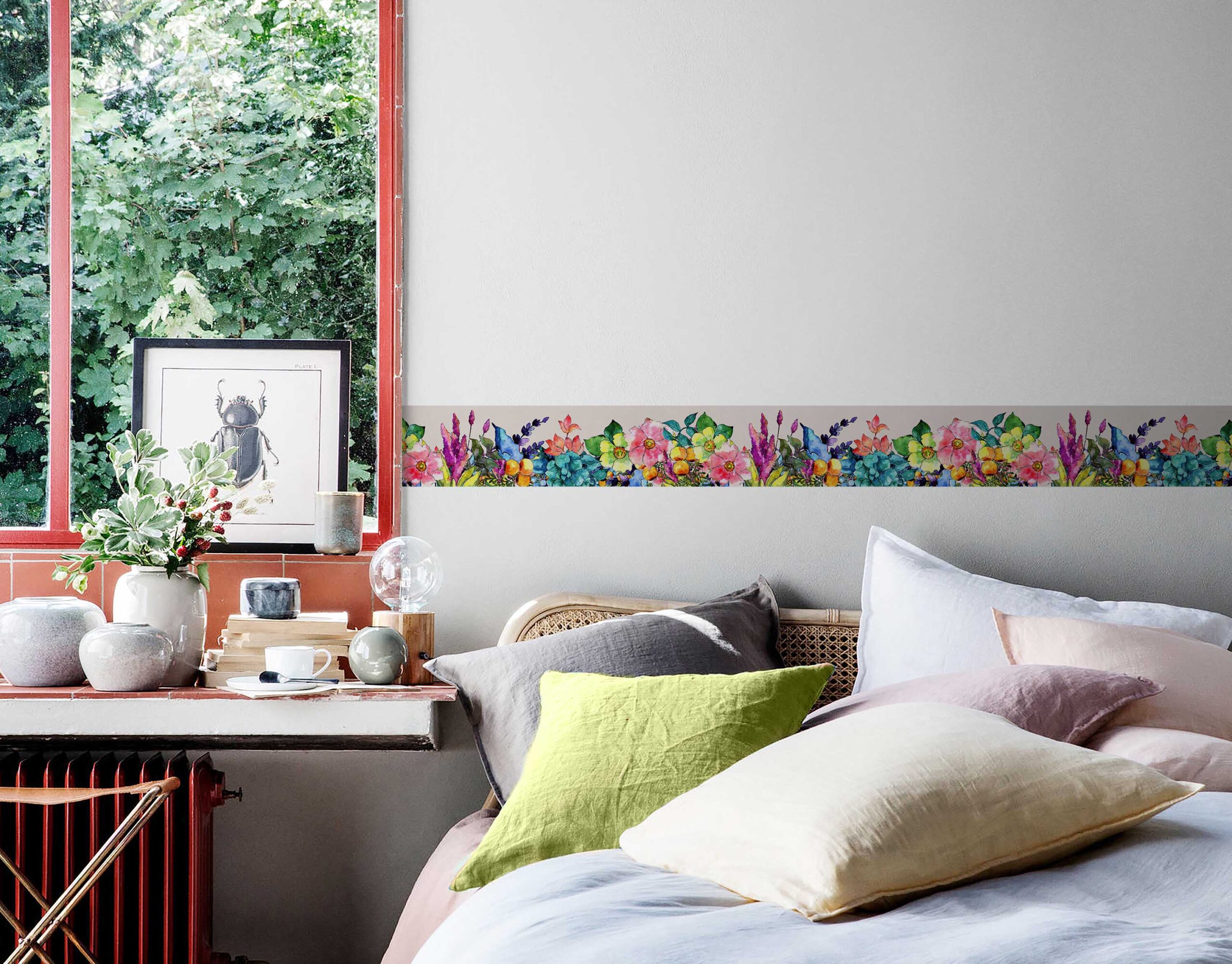 Orchid Multicolor Flowers Painted Wall Border Sticker