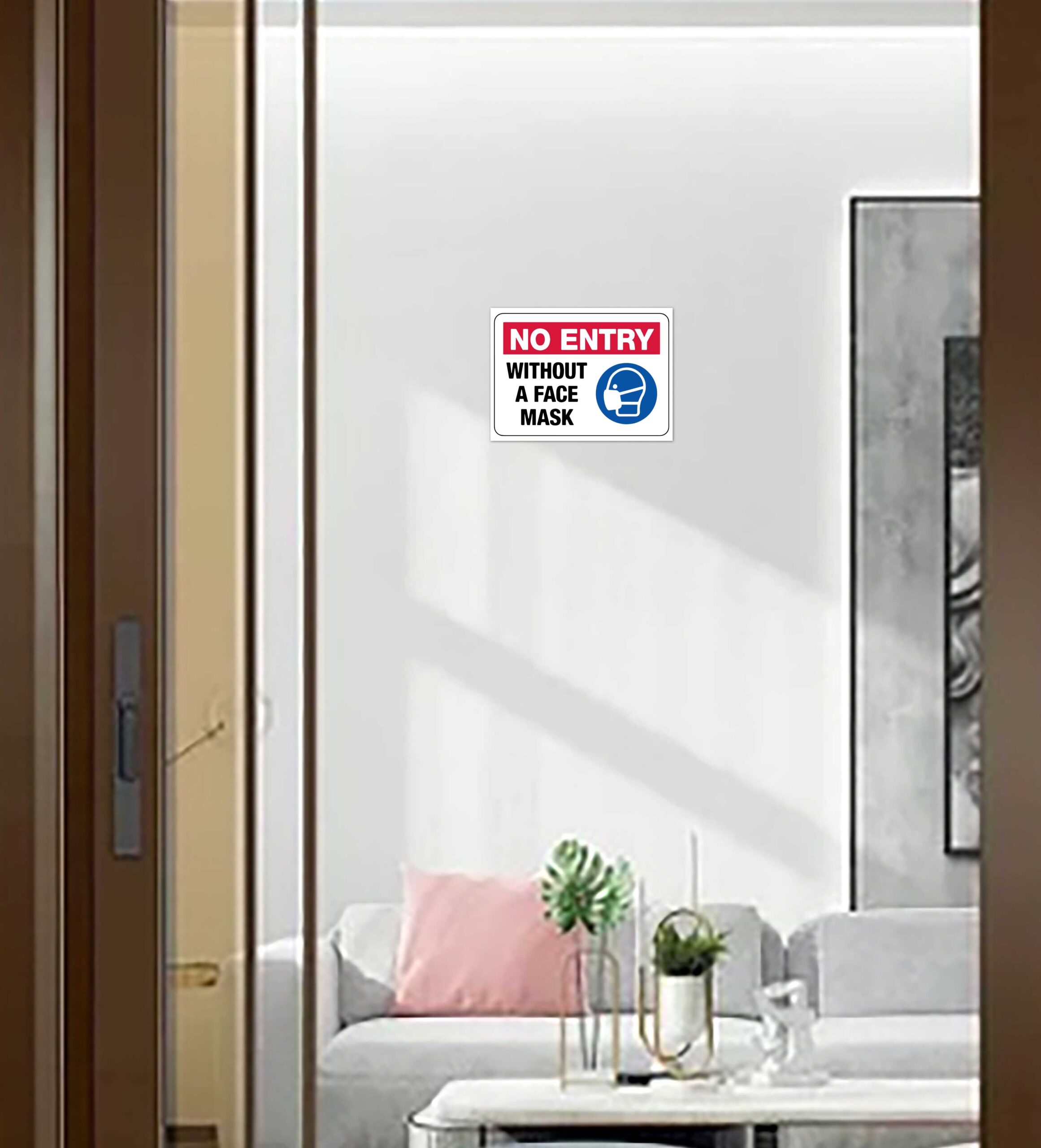 Warning “No Entry without a Face Mask” Sun Sign Board – 10 in x 7 in