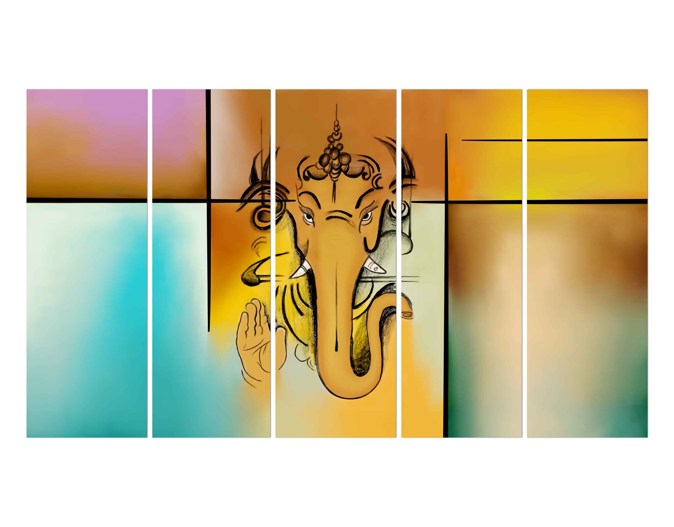 Lord Ganesha Face Illustration with Colorful Background Wall Digital Print