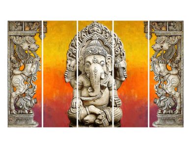 Stone Worked Lord Ganesha with Colorful Background Wall Photo Print