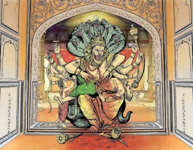 Lord Vishnu Narasimha Avatar Killing Hiranyakashipu Wall Photo Print